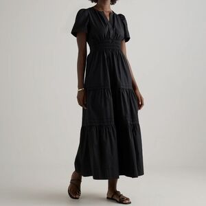 Quince Dress Black Poplin Organic Cotton Tiered Peasant Maxi Size L